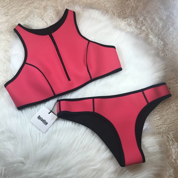 Qplalse Swimwear Other - NWT Black and Pink 2-piece Neoprene Swimsuit